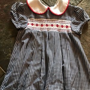 Hand smocked blue gingham dress